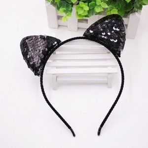 Diona J Bling Sparkle Cat Black Ear Headband Hairband For Kids Halloween Party
